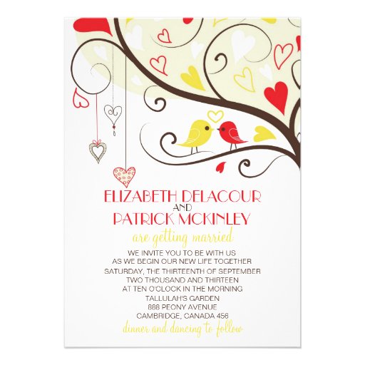 Red and Yellow Lovebirds Wedding Invitation