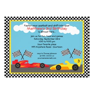 Red and Yellow Race Car Birthday Party Announcement