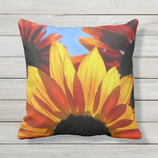 Red and Yellow Sunflowers Floral Outdoor Pillow