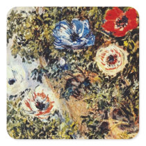 Red Anemones, Claude Monet flowers Square Stickers