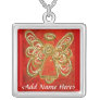 Red Angel Wings Silver Necklace with Name