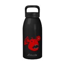 Red Anglerfish Redux on Black 16oz Water Bottle