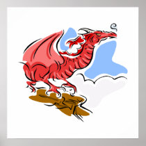 Red Angry Dragon Print