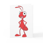 Red Ant Standing Arms on Waist Cartoon Shirt Greeting Card