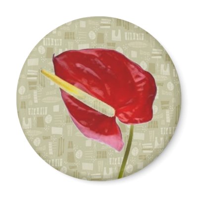 Red Anthurium on Taupe Barkcloth Magnet by JuJuGarden