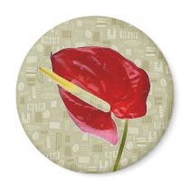 Red Anthurium on Taupe Barkcloth magnets by JuJuGarden Red Anthurium on Taupe Barkcloth magnets