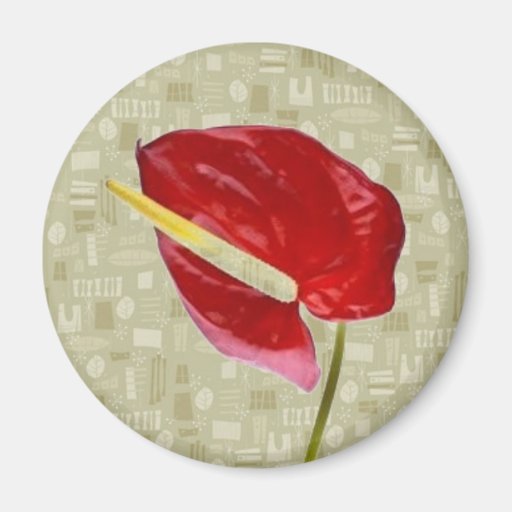 Red Anthurium on Taupe Barkcloth Magnet
