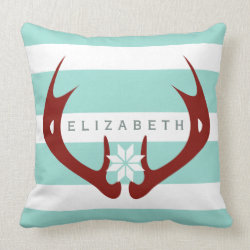 Red Antlers Snowflake 2 - Blue Throw Pillow
