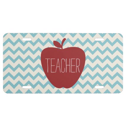 Red Apple Blue Chevron Teacher License Plate Cover License Plate