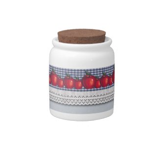 Red Apple Blue Plaid Candy Dish