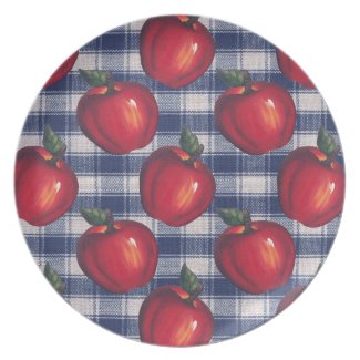Red Apple Blue Plaid Dinner Plates