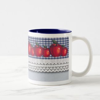 Red Apple Blue Plaid Eyelet Coffee Mug
