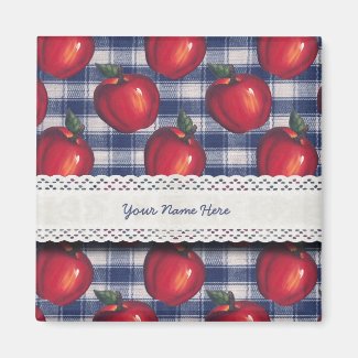 Red Apple Blue Plaid Fridge Magnet