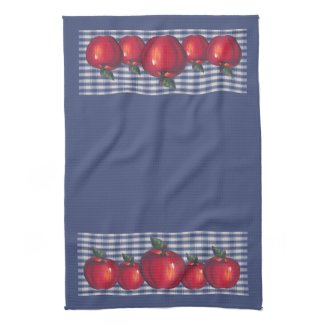 Red Apple Blue Plaid Hand Towel