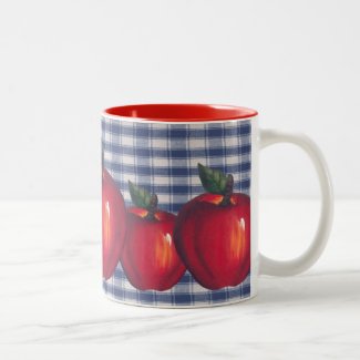 Red Apple Blue Plaid Mugs