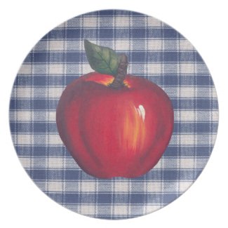 Red Apple Blue Plaid Party Plates