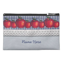 Red Apple Blue Plaid Travel Accessory Bags