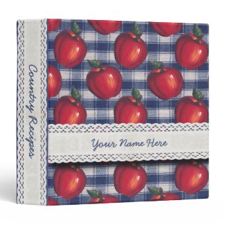 Red Apple Blue Plaid Vinyl Binder