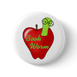 Red Apple Book  Worm Buttons