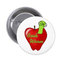 Red Apple Book  Worm Buttons