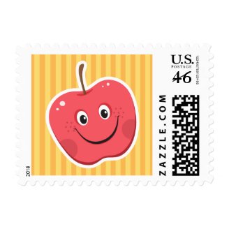 Red apple cartoon character postage stamp