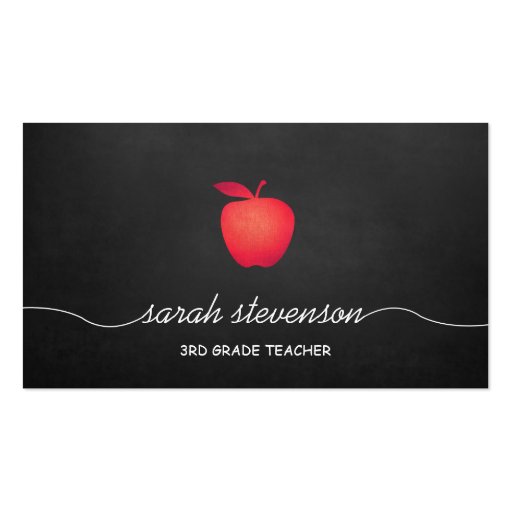 Red Apple Chalkboard School Teacher Business Card Templates (front side)
