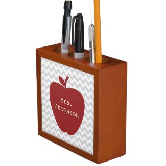 Red Apple Gray Chevron Teacher Desk Organizer