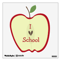 Red Apple Half I Love School Wall Decal