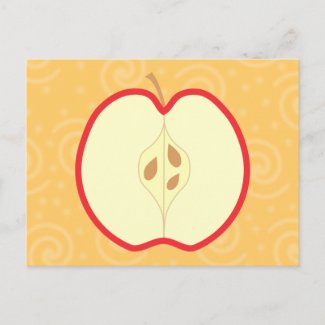 Red Apple Half. Swirl Pattern Background. Custom postcard