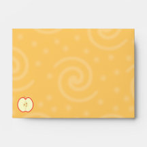 Red Apple Half. Swirl Pattern Background. Envelope
