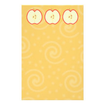 Red Apple Half. Swirl Pattern Background. Stationery