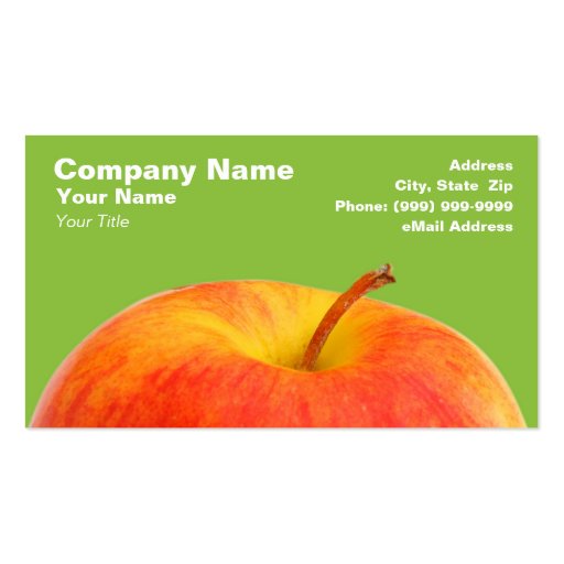 Red Apple on Green Background Business Card Template