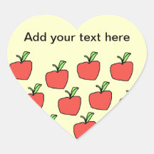 Red apple pattern, on cream. heart stickers