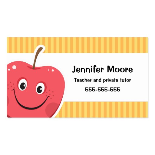 Red apple teacher or private tutor business card (front side)