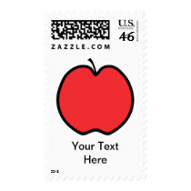 Red Apple with a Black Outline. Postage Stamps