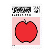 Red Apple with a Black Outline. Postage
