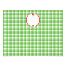 Red Apple. With Green and White Check Background. Custom Invites