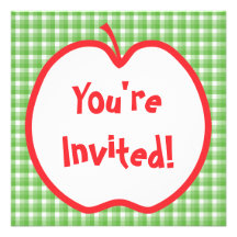 Red Apple. With Green and White Check Background. Announcements