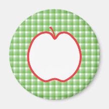 Red Apple. With Green and White Check Background. Fridge Magnets