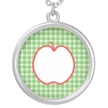 Red Apple. With Green and White Check Background. Pendant
