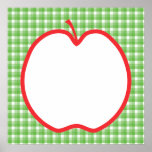 Red Apple. With Green and White Check Background. Posters