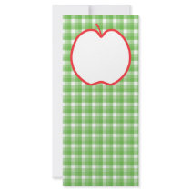 Red Apple. With Green and White Check Background. Custom Rack Cards