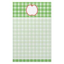 Red Apple. With Green and White Check Background. Personalized Stationery
