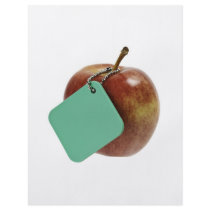 Red apple with green tag flyer