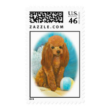 Red Apricot Poodle with Ball Postage Stamps