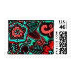 Red & Aqua Floral Postage Stamp