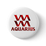 Red Aquarius Horoscope Symbol Pinback Button