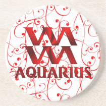 Red Aquarius Horoscope Symbol coasters