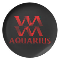 Red Aquarius Horoscope Symbol Plate