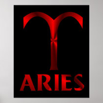 Red Aries Horoscope Symbol Poster